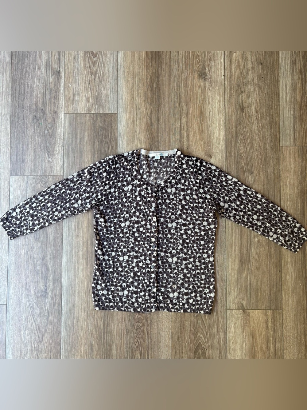 Boden Polka Dot Silk Cotton Blend Cardigan Sweater Brown Cream Size US 8